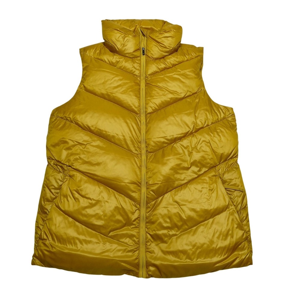 Athleta Vest Womens Small Yellow Goose Down Puffer Chevron Quilted Zip Pockets